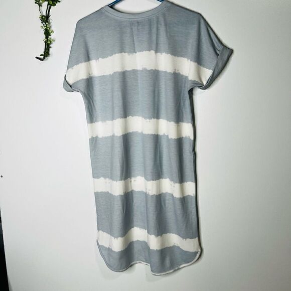New Directions Womens T Shirt Midi Dress Short Sleeve Stripes Blue White Petite - Picture 7 of 9